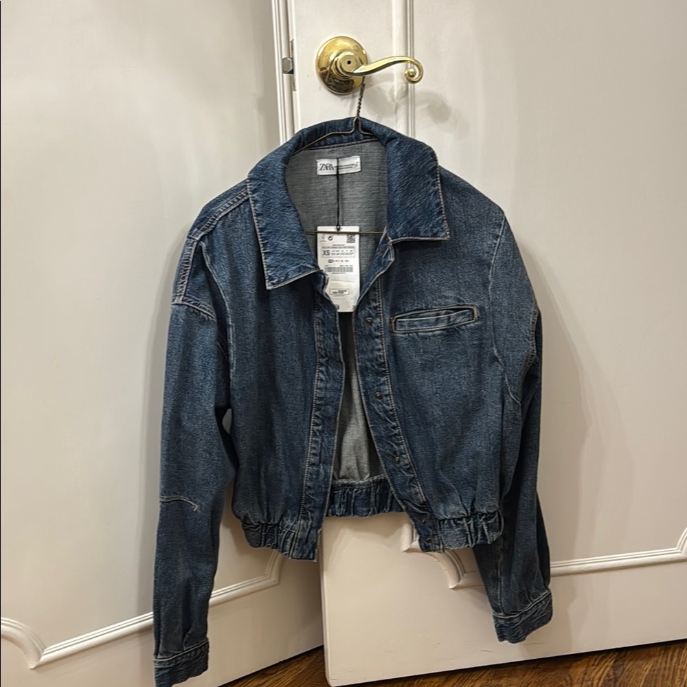 Zara Dark Wash Cropped Denim Jacket - Blue